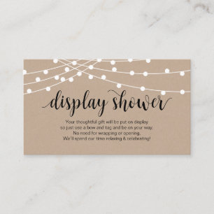Rustic String Lights, Black Script, Display Shower Enclosure Card