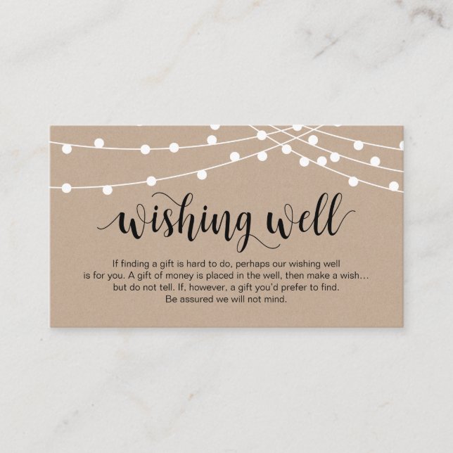 Rustic String Lights, Black, Wedding Wishing Well Enclosure Card (Front)