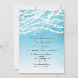 Rustic String Lights Blue Wedding Invitation