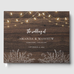 Rustic String Lights Botanical Welcome Wedding Guest Book