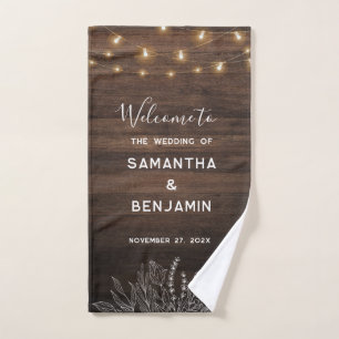 Rustic String Lights Botanical Welcome Wedding Hand Towel