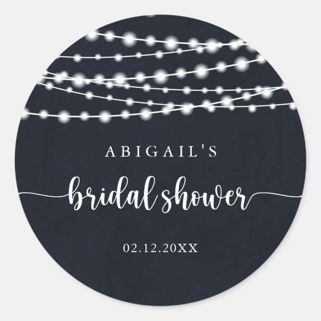Rustic String Lights Bridal Shower Favour  Classic Round Sticker (Front)