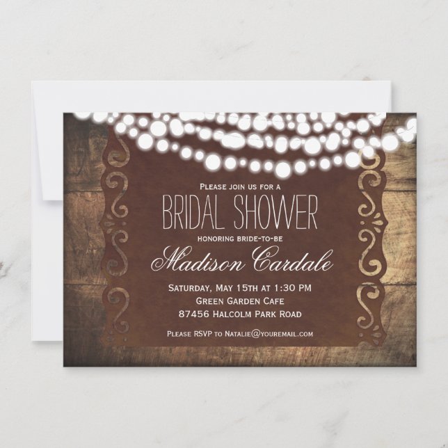 Rustic String Lights Bridal Shower Invitations (Front)
