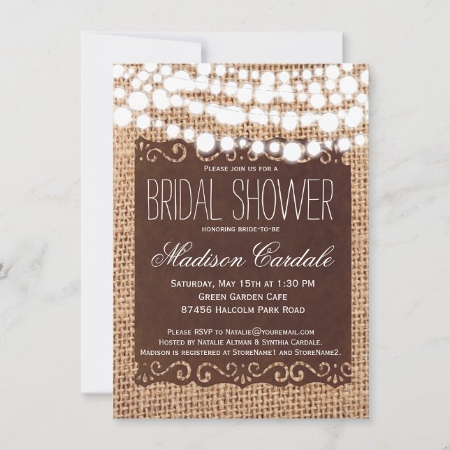 Rustic String Lights Bridal Shower Invitations (Front)