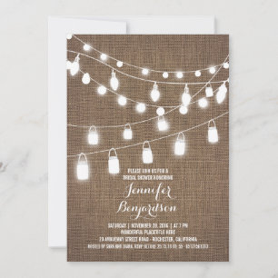 Rustic String Lights Burlap Bridal Shower Invitation
