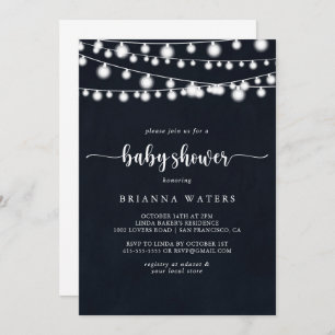 Rustic String Lights Calligraphy Baby Shower Invitation