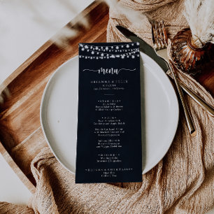 Rustic String Lights Calligraphy Dinner Menu
