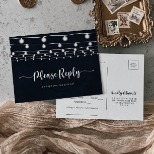 Rustic String Lights Calligraphy Menu Choice RSVP Postcard
