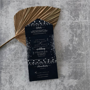 Rustic String Lights Calligraphy Wedding All In One Invitation