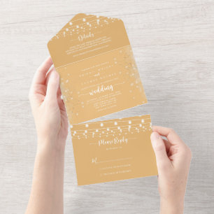 Rustic String Lights Calligraphy Yellow Wedding  All In One Invitation
