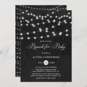 Rustic String Lights Chalkboard Baby Shower Brunch Invitation
