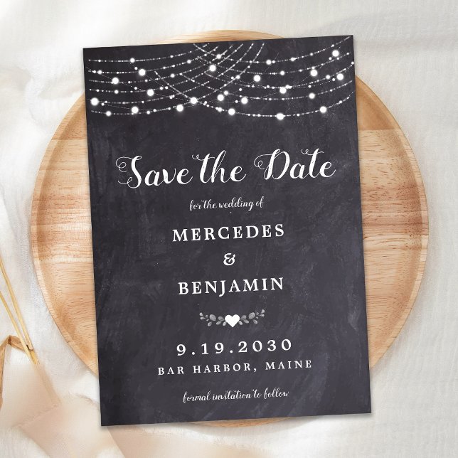 Rustic String Lights Chalkboard Slate Wedding Save The Date (Creator Uploaded)
