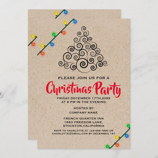 Rustic String Lights Corporate Christmas  Party Invitation (Front/Back)