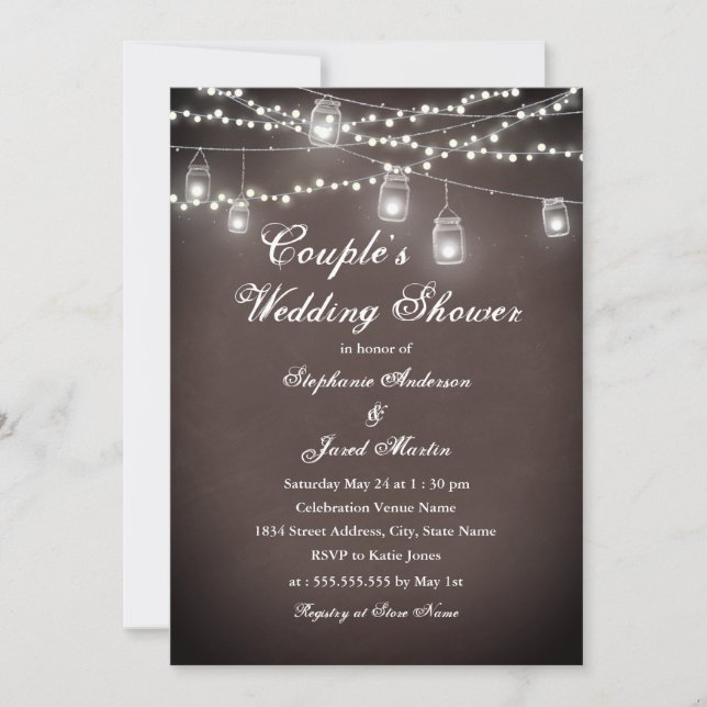 Rustic String Lights Couples Wedding Shower Invitation (Front)