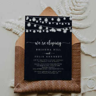 Rustic String Lights Elopement Reception  Invitation