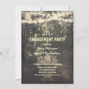 rustic string lights engagement party invitation