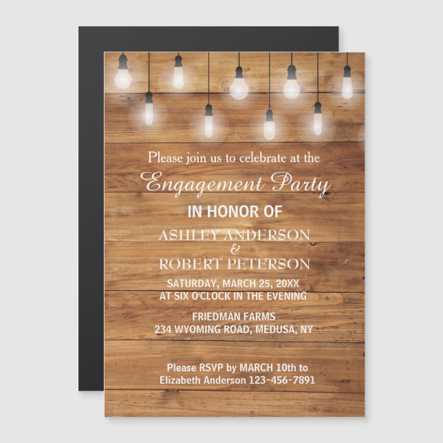 Rustic String Lights Engagement Party  Magnetic Invitation (Front/Back)