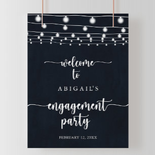 Rustic String Lights Engagement Party Welcome   Poster