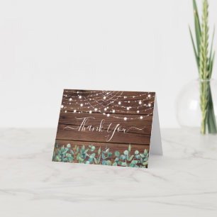 Rustic String Lights Eucalyptus Greenery Wedding  Thank You Card