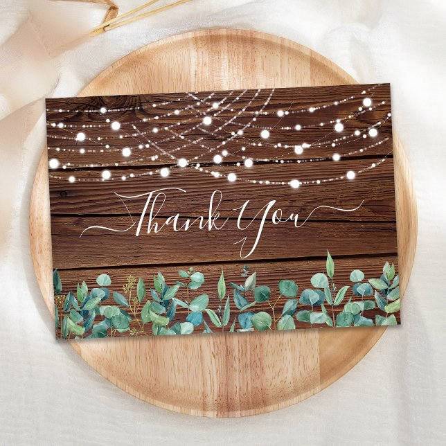 Rustic String Lights Eucalyptus Wedding Thank You Card (Creator Uploaded)