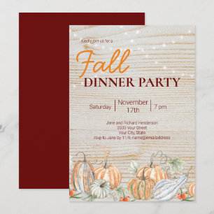 Rustic String Lights Fall Pumpkin Dinner Party Invitation
