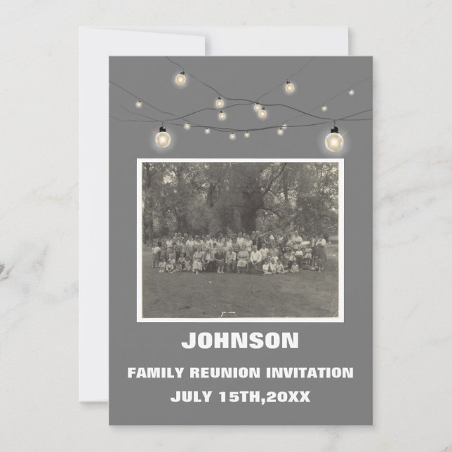 Rustic String Lights & Family Photo Reunion  Invit Invitation (Front)