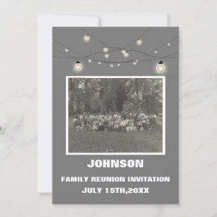 Rustic String Lights & Family Photo Reunion Invit Invitation