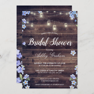 Rustic String Lights Floral Barnwood Bridal Shower Invitation