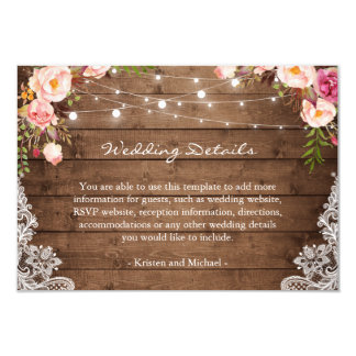 Rustic String Lights Floral Lace Wedding Details Card Rustic String Lights Floral Lace Wedding Details Card