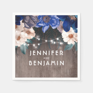 Rustic String Lights Floral Navy and Royal Blue Napkin