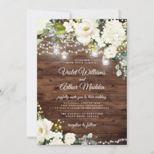 Rustic String Lights Floral Wedding Invitation