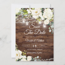 Rustic String Lights Floral Wedding Save The Date