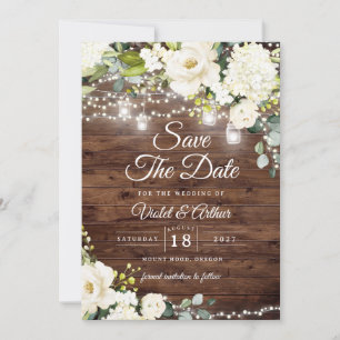 Rustic String Lights Floral Wedding Save The Date  Invitation