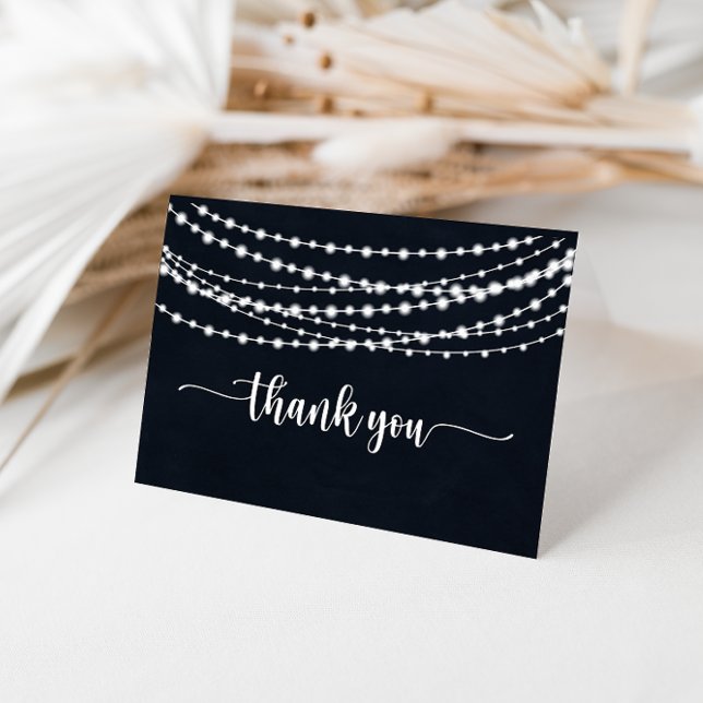 Rustic String Lights Folded Wedding Thank You Card (Creator Uploaded)