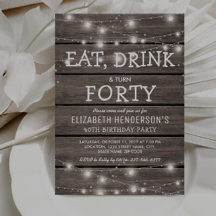 Rustic String Lights Forty Birthday Party   40th Invitation