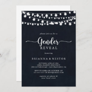 Rustic String Lights Gender Reveal Party  Invitation