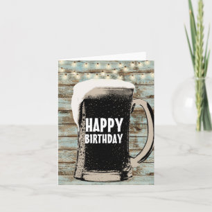 Rustic String Lights Giant Beer Glass Birthday Card