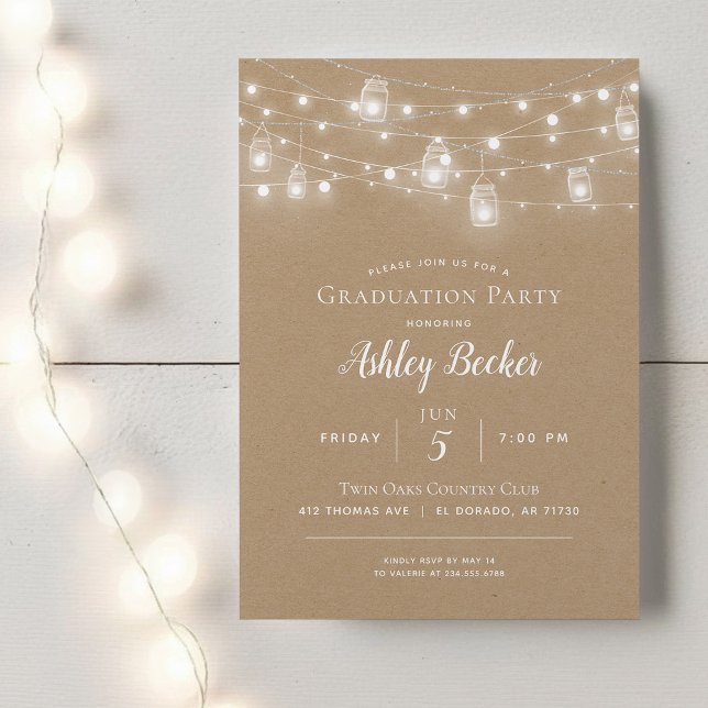 Rustic String Lights Graduation Party BBQ Invitation (Creator Uploaded)
