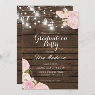 Rustic String Lights Graduation Party Card Summer