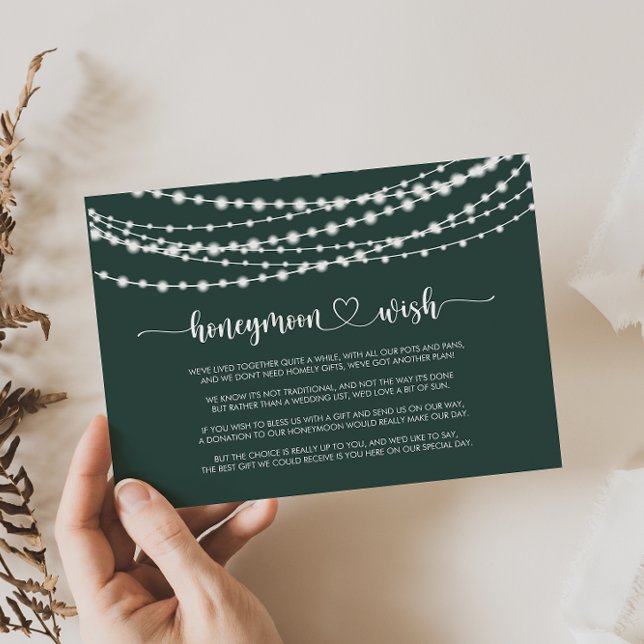 Rustic String Lights Green Honeymoon Wish  Enclosure Card (Creator Uploaded)