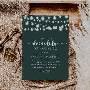 Rustic String Lights Green Spanish Bridal Shower  Invitation