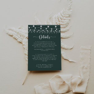 Rustic String Lights Green Wedding Details Enclosure Card