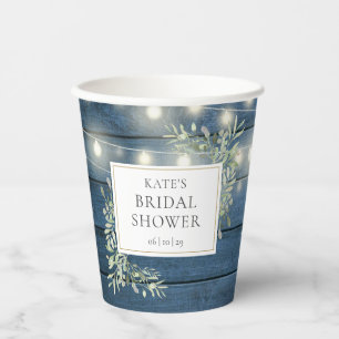 Rustic String Lights Greenery Bridal Shower Paper Cups