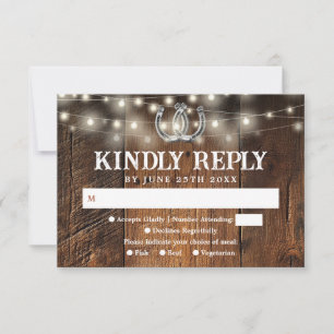 Rustic String Lights Horseshoes Western Wedding RSVP Card