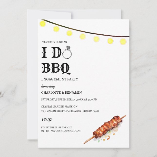 Rustic String Lights I Do BBQ  Engagement Party Invitation (Front)