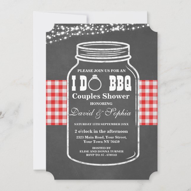 Rustic String Lights I DO BBQ Mason Jar Invite (Front)