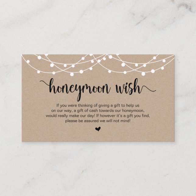 Rustic String Lights, Kraft, Honeymoon Wish Enclosure Card (Front)