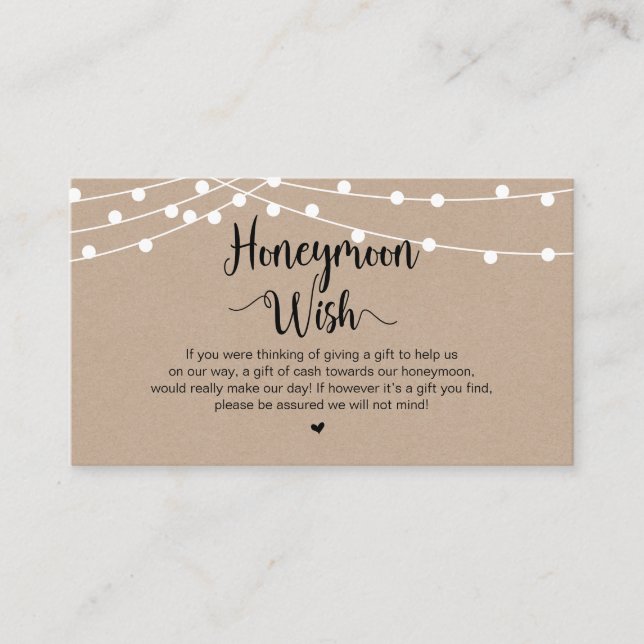 Rustic String Lights, Kraft, Honeymoon Wish Enclosure Card (Front)