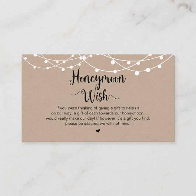 Rustic String Lights, Kraft, Honeymoon Wish Enclosure Card (Front)