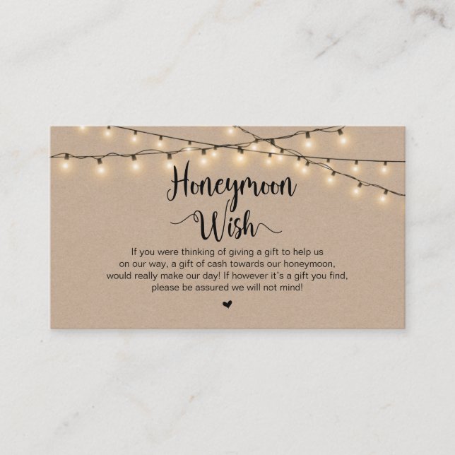 Rustic String Lights, Kraft, Honeymoon Wish Enclosure Card (Front)
